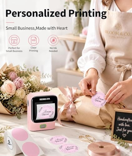 Rongta Mini Sticker Printer, Bluetooth Thermal Label Printer, Portable Inkless Label Maker Suitable for Creative Kids DIY, Diaries, Study Notes, Pink - Thumbnail 4