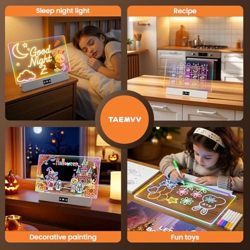 TAEMVV LED Drawing Board for Kids, 16-Inch Rechargeable Light Up Dry Erase Board with 8 Colors, 3 Dynamic Modes, 6-Level Dimmer, 15H Battery, Built-in Stand & Full Kit Clear - Thumbnail 6