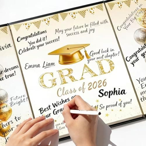 Black and Gold Graduation Party Decorations Class of 2026 - Extra Large 22" x 14" Graduation Guest Book to Sign Signature Board for Graduation Gifts Congrats Grad Party Favors Supplies Decor Keepsake - Thumbnail 6