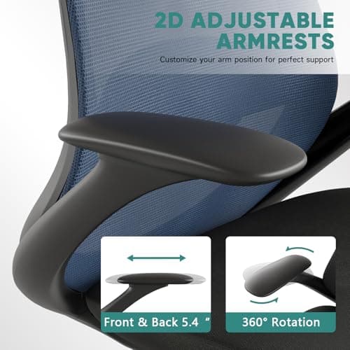 Ergonomic Mesh Office Chair, 330LBS Executive Desk Chair with Lumbar Support, 2D Armrests, Comfy Swivel Computer Task Chairs for Long Hours (Blue) - Thumbnail 6