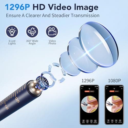 Ear Wax Removal, Ear Cleaner with Camera 1296P HD,Visual Ear Cleaner with 6 LED Lights and Flexible Tip,FSA HSA Eligible Items,Safe Ear Wax Removal Kit with Camera,Ear Cleaning Tool for Family Gifts - Thumbnail 3