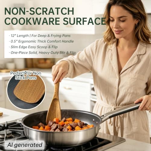 Wooden Spatula Spoon for Cooking, Multifunction Spatula with Built-In Resting Notch, Cooking Spoon for Nonstick Cookware, Natural Non-Toxic Acacia Wood Kitchen Utensils,12 x 2.8 Inch - Thumbnail 6