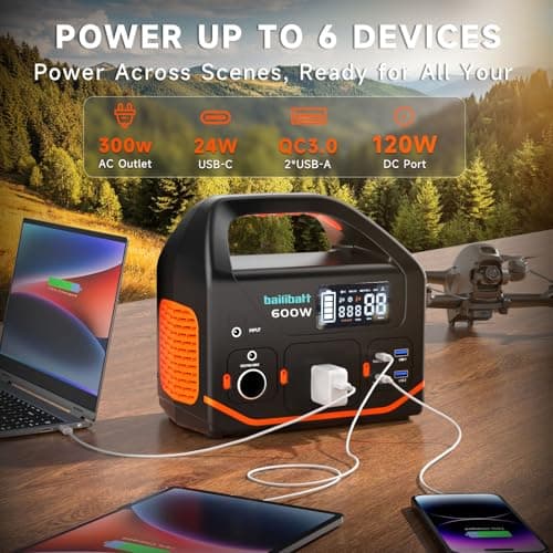 BailiBatt 300W Portable Power Station, 266Wh Solar Generator with 7 Outputs & Dual USB-C PD (24W+18W), 110V Pure Sine Wave AC, 6.5lb Lightweight Battery Backup for Camping, CPAP RV Home Blackout - Thumbnail 3