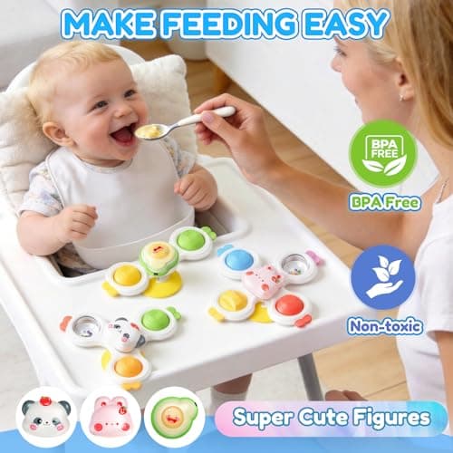 3PCS Suction Cup Spinners for Babies,Montessori Baby Bath Toys for 0-6-12 Months,Baby Rattle for Travel,First Birthday Gifts,Sensory Toys for 1 Year Old Boys and Girls - Thumbnail 5