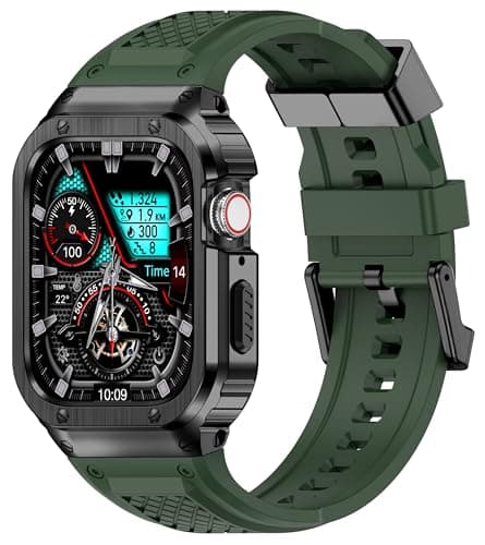 Deczone Band with Stainless Steel Case Compatible with Apple Watch Series 9 8 7 SE 3 2 1/6 5 4 S 3 2 1 41mm 40mm 38mm Band, iwatch Bands Rugged Protective Metal Cover for Men (Army Green)