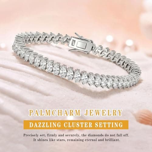 Moissanite Tennis Bracelet For Women,Wave Cut D-Color VVS1 Platinum Plated Silver Tennis Bracelet,Hypoallergenic Bezel 7.5Ins, Ice Crystal Sparkling,Exquisite Jewelry,with Gift Box,Ideal Gift for Wife/Mom - Thumbnail 6