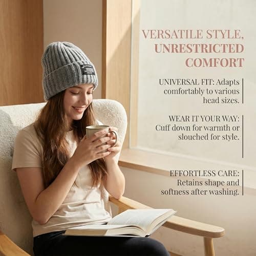 BSHITWO Knit Beanie for Women, Winter Hat Anti Frizz Stretch Warm Cap for Ski Daily Gifts, Gray - Thumbnail 6