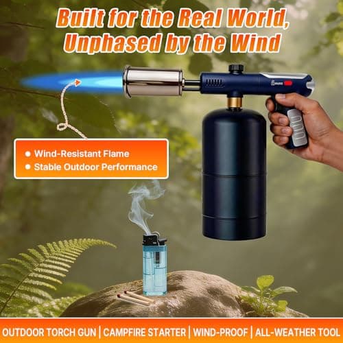 Propane Torch Gun, 3272°F Adjustable Flame with Turbo Turbo Flame, Safety Lock, One-Touch Max Flame Handheld BBQ Torch for Outdoor Cooking, Camping, Grilling & Fire Starter (Tank Not Included) - Thumbnail 6