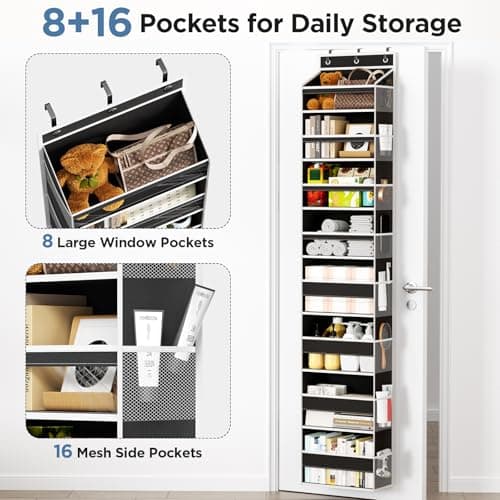 Mefirt Over The Door Organizer, 8 Shelf Door Hanging Organizers with 8 Large Capacity Pockets, Back of Door Organizer Storage Hanging Shelves for Closet Bathroom Bedroom Nursery - Thumbnail 4
