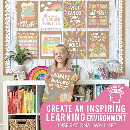 Hadley Designs Motivational Poster for Classroom Decor - 9 Growth Mindset Classroom Posters Elementary, Inspirational Wall Decor Middle School, Teacher Must Haves, Kraft Bulletin Board Decorations - Thumbnail 4