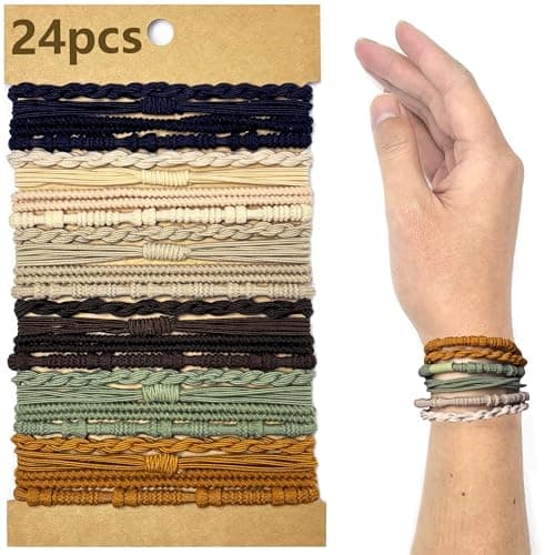 Boho Hair Ties Elastics Hair tie Bracelet No Damage Ponytail Holders for Thin/Thick Hair, Cute Hair Bands & Hair Accessories for Women 24 PCS - Image 1