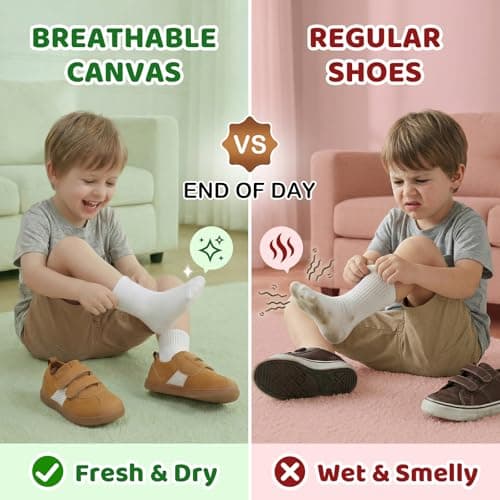 STQ Toddler Boys Shoes Wide Toe Box Barefoot Shoes Boy Sneakers Kids Tennis Shoe Preschool Breathable Non Slip Flexible Lightweight Comfortable Walking Running Gym Outdoor Brown Little Kid Size 11 - Thumbnail 5