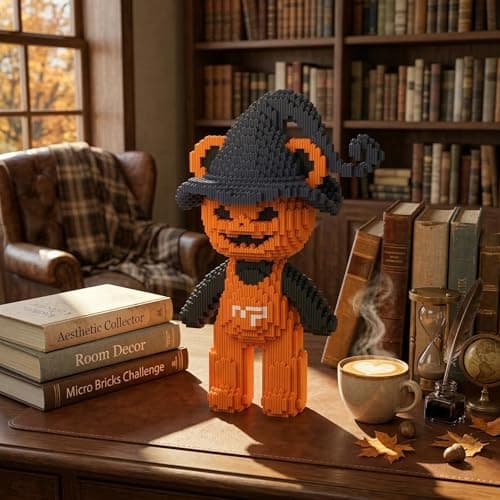 SehrKlug 14.96" Pumpkin Witch Teddy Blocks Bear Building Bricks Set, Micro Blocks Challenge for Adults, Ages 14+, Collectible Decor for Bedroom, Office or Bookshelf, Screen-Free Stress Relief Gift - Thumbnail 2