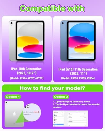 YIHE Shockproof Kids Case for iPad (A16) 11th Generation 11 Inch 2025/ iPad 10th Generation 10.9 inch 2022, Durable Protective Cover with Built-in Screen Protector & Stable Stand, Purple Green - Thumbnail 2