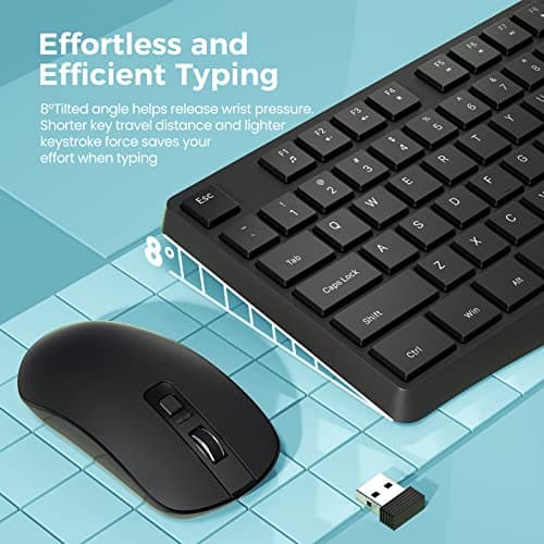 Wireless Keyboard and Mouse Combo, Lovaky 2.4G Full-Sized Ergonomic Keyboard Mouse, 3 DPI Adjustable Cordless USB Keyboard and Mouse, Quiet Click for Computer/Laptop/Windows/Mac (1 Pack, Black) - Thumbnail 2