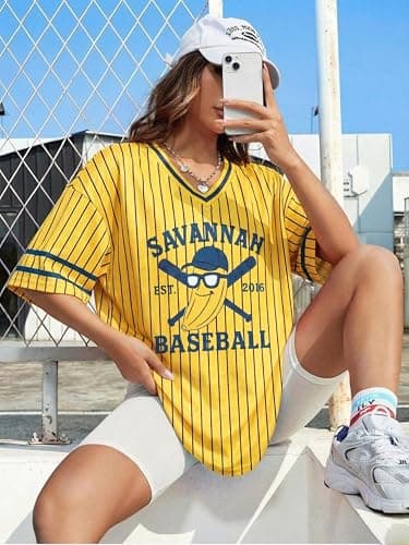 Baseball Banana Jersey Shirts for Women - Baseball Savannahv T-Shirts Funny Game Day Fan Clothes Tops - Thumbnail 4