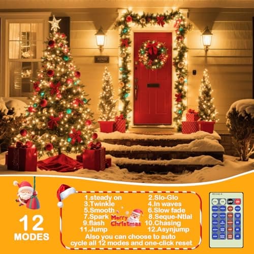 Decute 300LED 99FT Christmas Tree String Lights Green Wire Dimmable with Remote Control, UL Listed Plug in Fairy Starry Lights Decorative for Christmas Tree Party Wedding Indoor Outdoor Warm White - Thumbnail 4