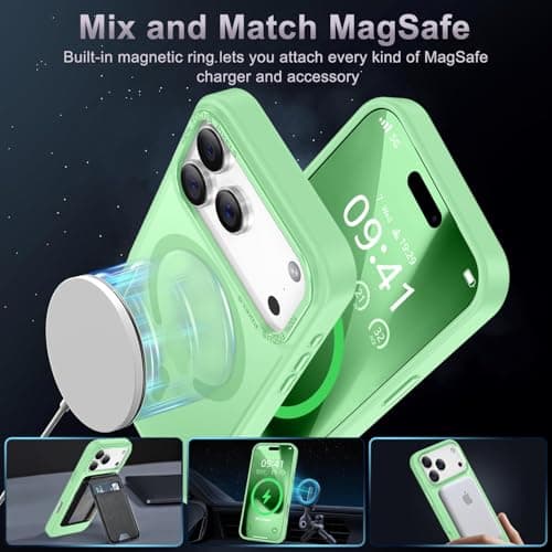 Newfuture Magnetic for iPhone 17 Pro Case [Compatible with Magsafe] [Military Grade Drop Protection] Translucent Matte Anti-Scratch Shockproof Protective Phone Cover 6.3 Inch, Matcha Green - Thumbnail 2