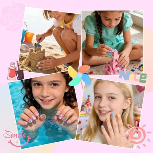 Ranrose 360Pcs Kids Press on Nails for Girls 9-12 years old - Pre-Shaped Clear Suqare Kid Nail Tips,Full Cover Soft Gel Fake Nail for Kids Nail Extensions,Birthday Family Activities,Parties - Thumbnail 5