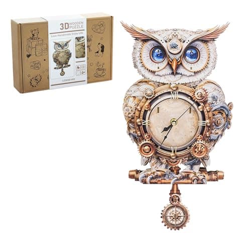3D Puzzles for Adults Owl Clock Kit with Pendulum, Mechanical 3D Wooden Puzzle Kit for Adults, DIY Wooden Clock Model Building Kits Set, Unique Christmas Home Decor Gift for Women Men - Image 1