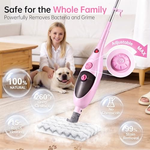 Moolan Steam Mops for Floor Cleaning, Steam mop for Hardwood Floors with Adjustable Steam & Double-Sided Pads, Floor Steamer for Laminate Floor, Tiles, Grout, Furniture (400ML Tank) - Thumbnail 2