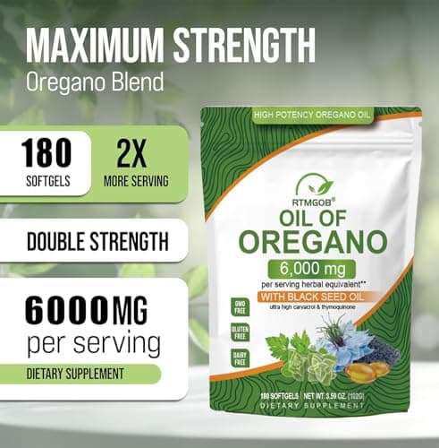 RTMGOB Oil of Oregano Softgels with Black Seed Oil Supplements,2 in 1 Oregano Supplement for Immune Health |Retains High Concentrated Carvacrol & Thymoquinone,Non-GMO-180 Softgels - Thumbnail 6