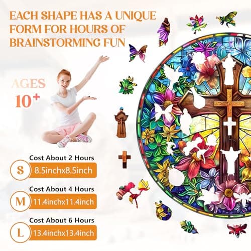 Wooden Puzzles for Adults, Stained Glass Cross Wood Puzzles Adult, Unique Animal Shaped Wooden Jigsaw Puzzle, Birthday Gifts for Friends/Family/Puzzle Lovers, Home Decor(S-8.5 * 8.5in 100pcs) - Thumbnail 3