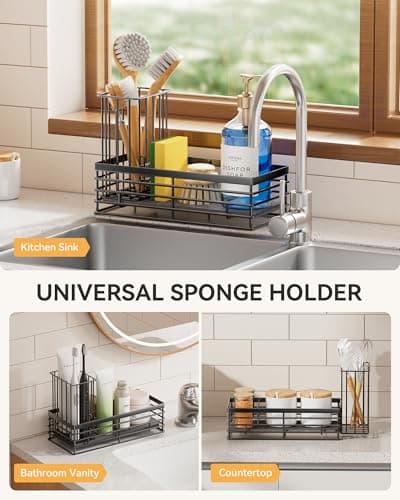 Yofidra Sponge Holder for Kitchen Sink, Sink Caddy Organizer with Stone Drying Mat, Kitchen Countertop Organizers and Storage Essentials, 304 Stainless Steel (Black, 9.3″) - Thumbnail 4