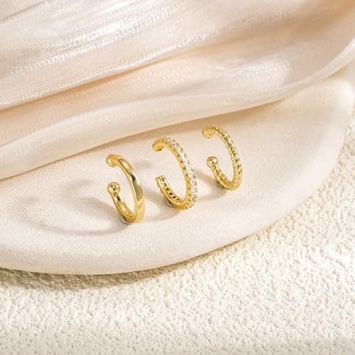 Freekiss Gold Ear Cuffs Non Piercing: 14K Gold Plated Cuff Earrings for Women Trendy Simple Twisted Cubic Zirconia Clip on Cartilage Earring Fake Earrings Set Hypoallergenic Jewelry for Women - Thumbnail 6