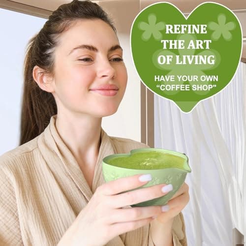 Matcha Whisk Set & Japanese Tea Set, 8PCS Ceramic Matcha Kit, Heart-shaped Matcha Bowl with Spout and Bamboo Whisk for Ceremony Matcha Lovers, Ideal Gift Christmas and Birthday (Matcha Green) - Thumbnail 5