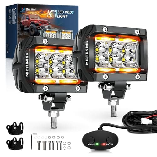MICTUNING K1 LED Light Pods with Amber DRL 4 Inch, 36W Spot Off Road Lights Super Bright Driving Fog Light 1800LM IP68 Waterproof with Wire Harness for Trucks Motorcycle ATV UTV SUV Car Boat, Pair