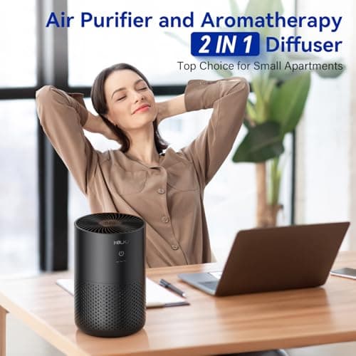 Air Purifiers for Home Bedroom,KQLKJ H13 True HEPA Air Purifier with Fragrance Sponge for Better Sleep, Pollen, Smoke, Dusts, Pets Dander, Odor, Small Air purifier for Office,Dorm Room(Black) - Thumbnail 3