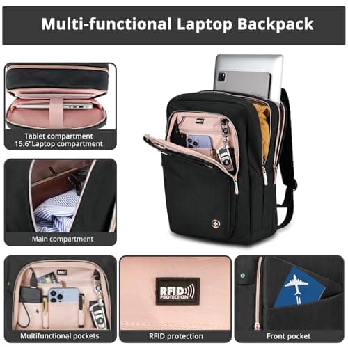 Swissdigital Design Laptop Backpack for Women,With USB Charging Port Computer Work Backpack,Fits 15.6 Inch Laptop Travel Casual Backpack,Black | SD1006-01 - Thumbnail 4