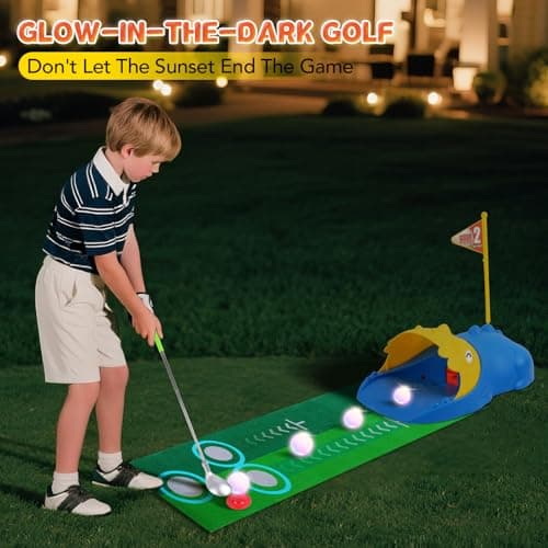 PINKPEACH Toddler Golf Set, 3-8 Kids Set with Automatic Ball Return, Mat, Glow Balls, Balls, 3 Clubs & Tees, Indoor & Outdoor Sports Game Toys for 3 4 5 6 7 8 Years Old Boys Girls - Thumbnail 5