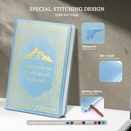 QDWXDEL Bible Journal,Journal for Women,A5 Hardcover Leather Journal - 200 Pages Premium Paper Notebook,Christian Journal Notebook for School, Work (God is Sky Blue) - Thumbnail 3