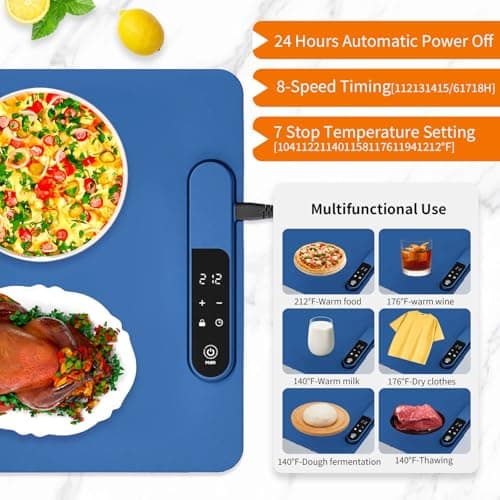 Warming Mat for Food - Fast Full Surface Electric Warming Tray with 7 Temp-Settings & 8H Timer, Portable Roll Up Food Warmer with Heat Insulation Pad for Gatherings Parties Buffet XL-Grey - Thumbnail 3