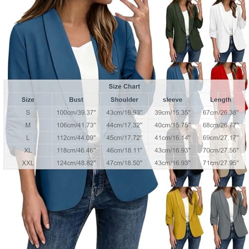 Summer Blazers for Women Lightweight 3/4 Sleeve Business Casual Blazers 2026 Trendy Open Front Work Office Suit Jackets Blazer Blue L - Thumbnail 3