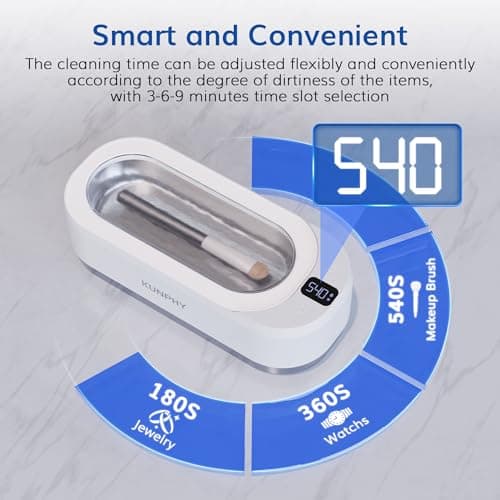 Upgraded KUNPHY Ultrasonic Jewelry Cleaner with 50ml Solution, 48KHZ, 12OZ Capacity, Ultrasonic Cleaner with 3 Digital Timer, Touch Control, Idea for Jewelry, Eyeglass, Rings, Diamond - Thumbnail 4