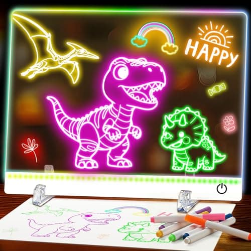 16 Inch LED Drawing Board for Kids - USB C Rechargeable 7 Color Light Up Acrylic Note Pad with Stand, 13.7"x10" Dry Erase Board, 7 Markers & Tracing Book, Gifts for Girls 6-12 Year Old - Image 1