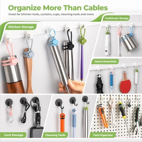 6 PCS Silicone Cable Ties - Reusable Cord Organizer with Hanging Loop, Adjustable Organizer Straps for Cords, Tools, Charger Cable, Kitchen Accessories, Home Office - Thumbnail 4