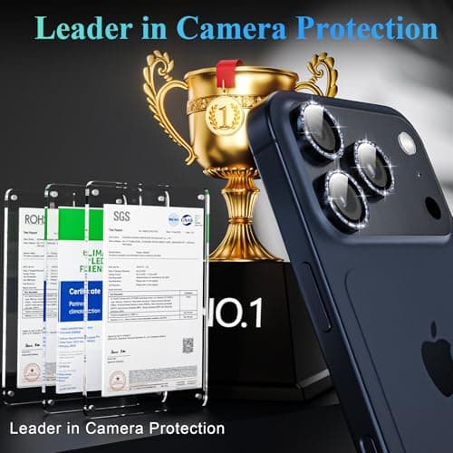 YWXTW Camera Lens Protector for iPhone 17 Pro/iPhone 17 Pro Max, [1 Step Installation Tray] Tempered Glass Screen Protector Metal Individual Camera Cover Accessories Case Friendly (Glitter Blue) - Thumbnail 2