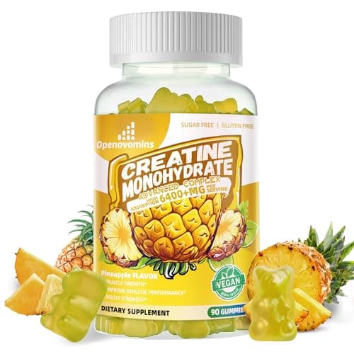 Creatine Monohydrate Gummies Complex for Men & Women -Advanced Formula W/L-Taurine + Vitamin B12, Sugar Free Chewable Supplement,90 Pineapple Gummies - Image 1