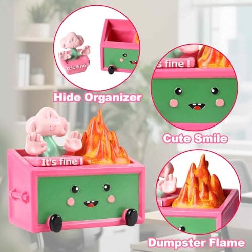 MAYIPLAY Dumpster Fire Desk Accessories Inspirational Gifts for Women Coworkers Pencil Holder Pink Office Table Decor - Thumbnail 5