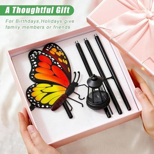 Solar Lights Outdoor Waterproof Butterfly Garden Decor,32.28in Garden Butterfly Stakes with Solar Lights,Birthday Gifts for Women Mom,Metal Decorative Lights for Yard Art Outside Patio Porch Lawn - Thumbnail 6