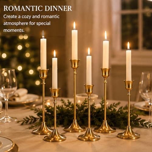 MENONEE Brass Gold Candlestick Holders Set of 6, Taper Candle Holder for Candlesticks, Antique Vintage Candle Stick Candle Holders for Table Centerpieces Mantel Wedding Home Christmas Decorations - Thumbnail 5