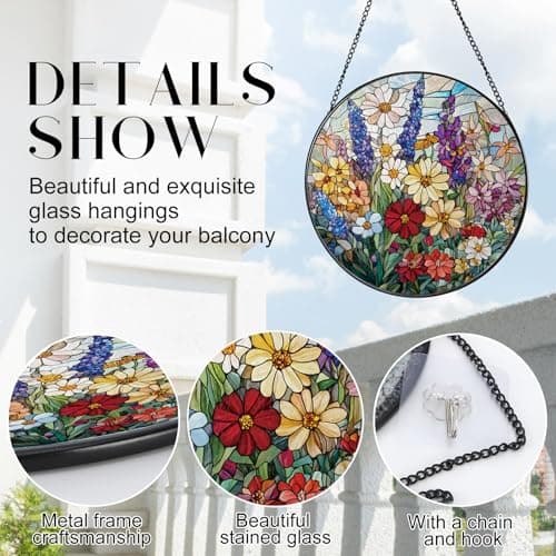 Colorful Wildflowers Suncatcher Stained Glass Window Hanging - Thumbnail 6