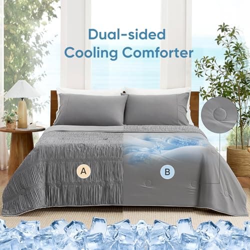 Snuggle Sac Cooling Comforter Twin Size – Q-Max 0.43 Striped Cooling Blanket for Hot Sleepers &Night Sweats,Lightweight Breathable Summer Blanket,Dual-Sided Silk Smooth,68x90 Inches,Dark Grey - Thumbnail 6