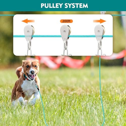 LUFFWELL 200FT Dog Runner for Yard with 15FT Tie Out Cable - Heavy Duty Trolley System for Large Dogs Up to 250LBS, Backyard/Park/Camping Use (Ice Blue, 200FT+15FT) - Thumbnail 5