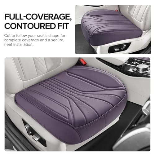 EQUIDEVDY 2 Pack Leather Bottom Car Seat Covers,Front Seat Covers for Cars,Driver Car Seat Cover,Luxury Faux Leather Seat Protectors,Full Wrap,Waterproof,for Most Vehicles,Sedan,SUV,Truck (Purple) - Thumbnail 6