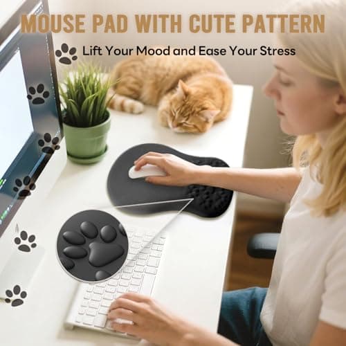 ailifeer Black Ergonomic Mouse Pad with Wrist Rest Support,Non-Slip PU Bottom & Memory Foam Massage Bulge Cat Paw Pad Design,Relieves Carpal Tunnel Pain-an Ideal Mousepad for Office Desk Accessories - Thumbnail 2